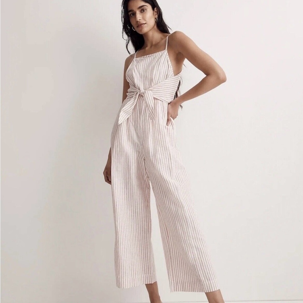 Madewell Striped Linen Jumpsuit in Cream and Pink Casual Coastal/Summer Vacay